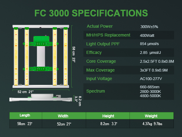 Mars Hydro 300W FC3000 LED Grow Light - Specification