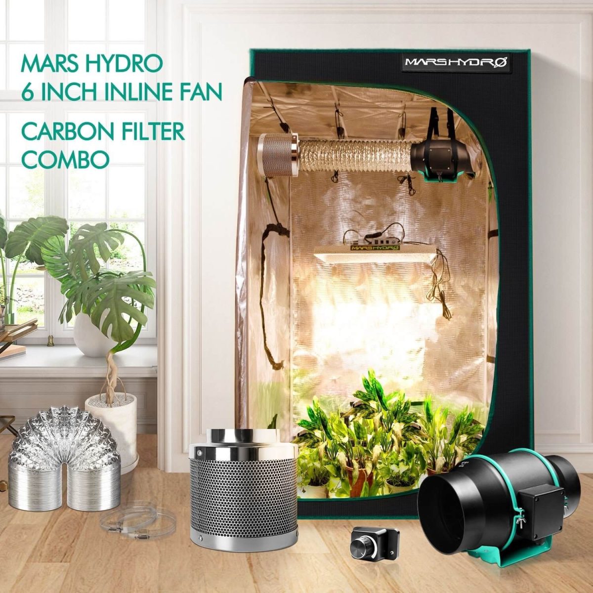 6inch fan & carbon filter kits match Mars Hydro led grow light and grow tent for indoor plants