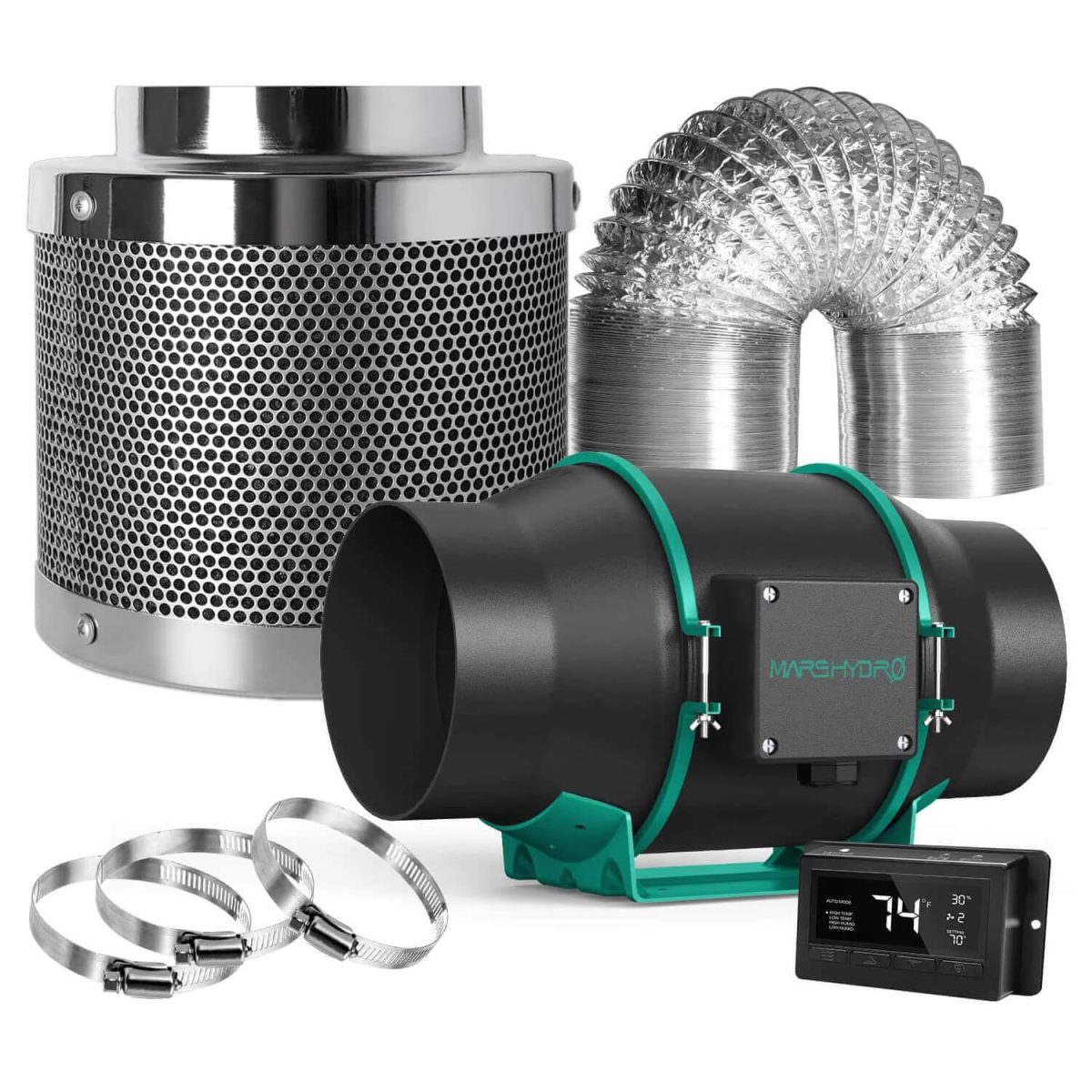 mars hydro 6 inch fan & carbon filter & ducting combo with thermostat control
