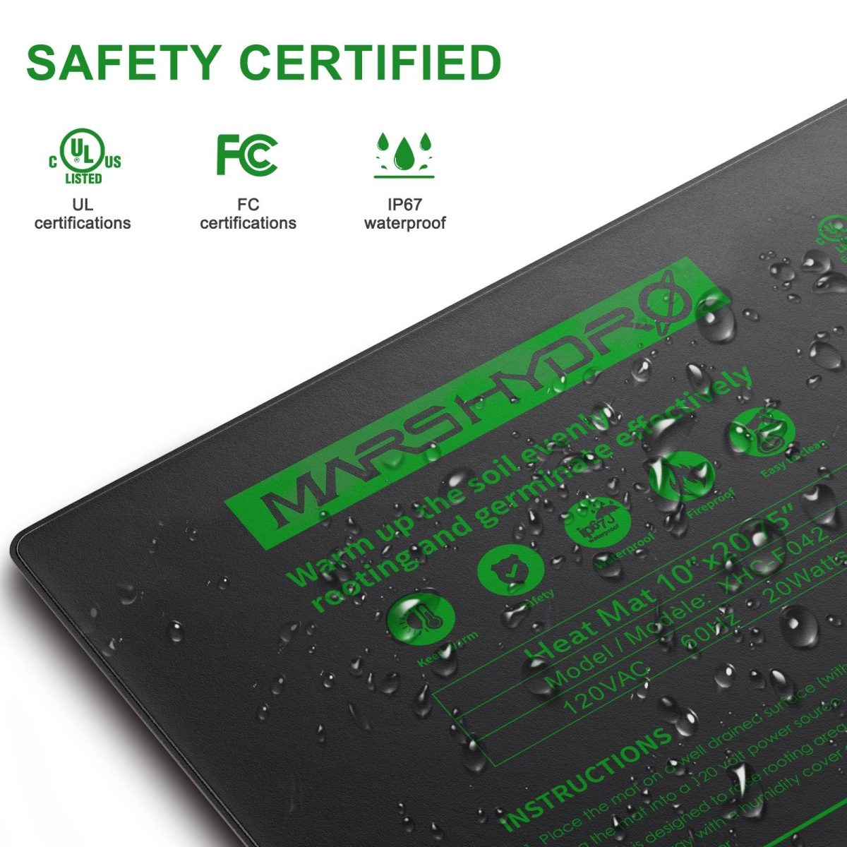 The mars hydro seedling heat mats have UL and FC certifications, safety certified.