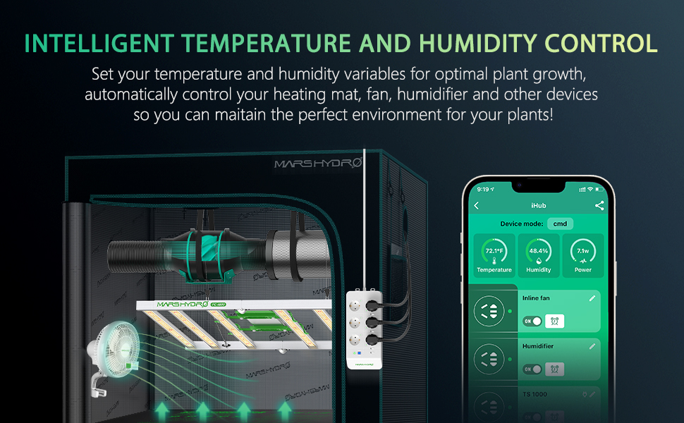 Mars Hydro iHub power strip works in unison with the Mars Hydro APP to help you automate and manage your indoor garden, providing accurate and accessible data, all via your smartphone.