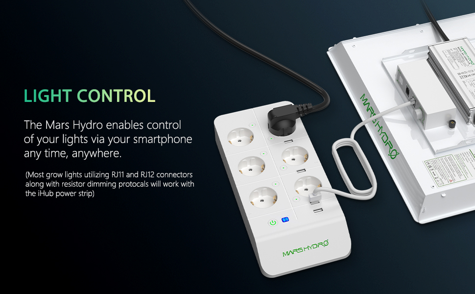 Mars Hydro iHub power strip works in unison with the Mars Hydro APP to help you automate and manage your indoor garden, providing accurate and accessible data, all via your smartphone.